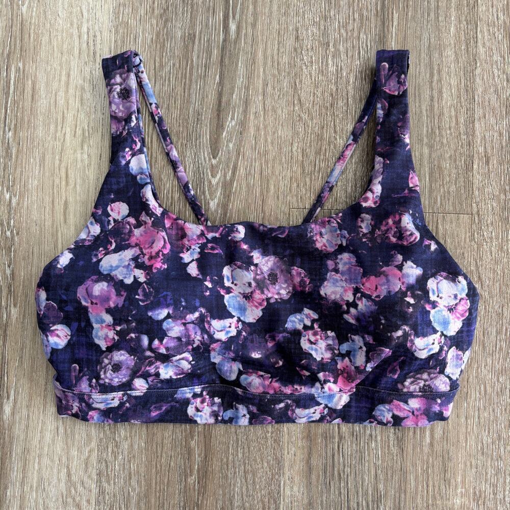 Athleta Exhale Printed Sports Bra B-C Cup Purple Violet Floral - Size: Small - Picture 1 of 3